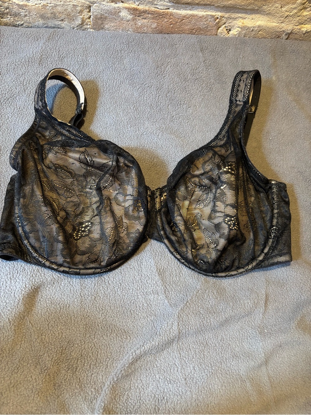 Cacique Women's Sheer Lace Full Coverage Black Bra Size 38G Underwire